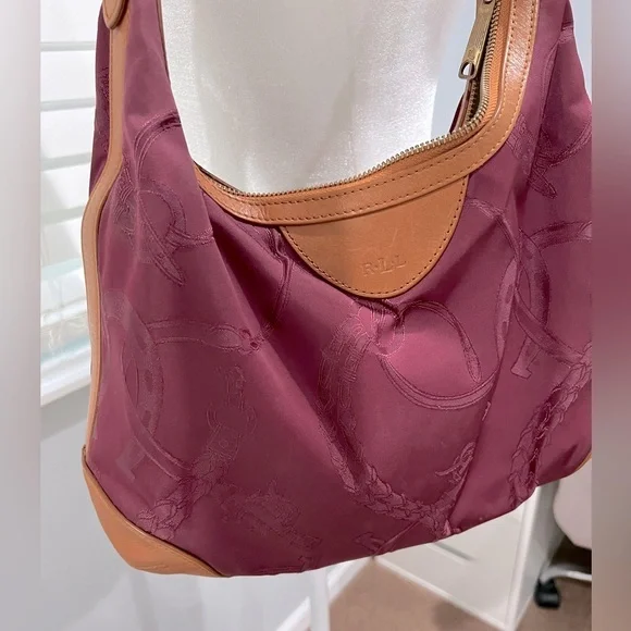 Vintage Ralph Lauren Burgundy Wine and Brown Leather Trim Shoulder bag - Picture 2 of 8